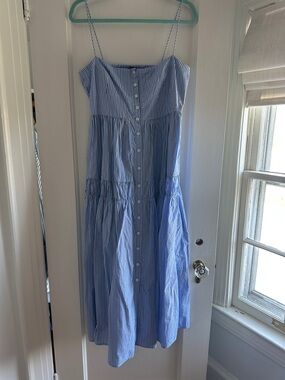 J. Crew Light Blue and White Striped Button-Front Dress